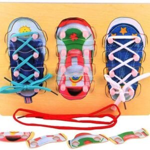 wooden shoe lacing puzzle board