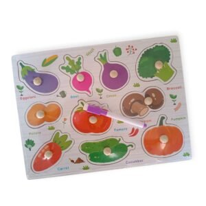 wooden vegetables knobbed puzzle board with white board