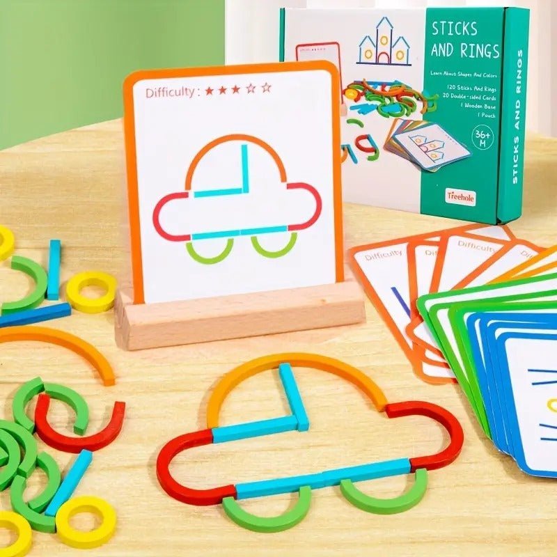 wooden sticks and rings pattern making puzzle game wooden sticks and rings pattern making puzzle game