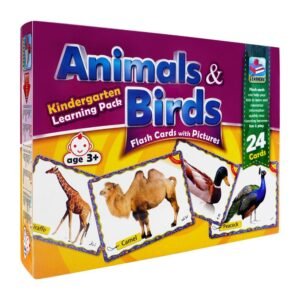 learners flash card with pictures large animals & birds, for 3+ years