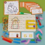 wooden geo montessori bands and pattern cards with drawing card
