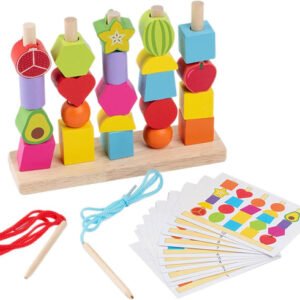 wooden montessori fruits sequence with lacing pattern
